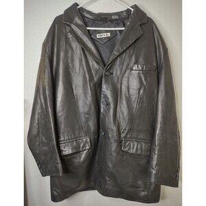 Tibor Men's Jacket Trench Coat Size XL Black Leather Button Front Mid Length